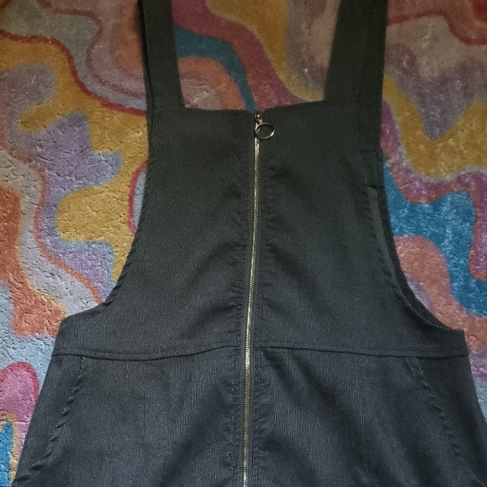 Black Zip-Front Pinafore Dress